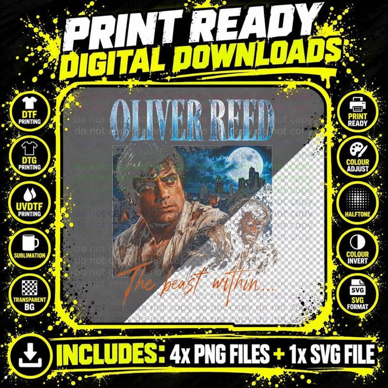 Oliver Reed The Beast Within Retro Horror Movie Bootleg Png SVG Digital Bundle