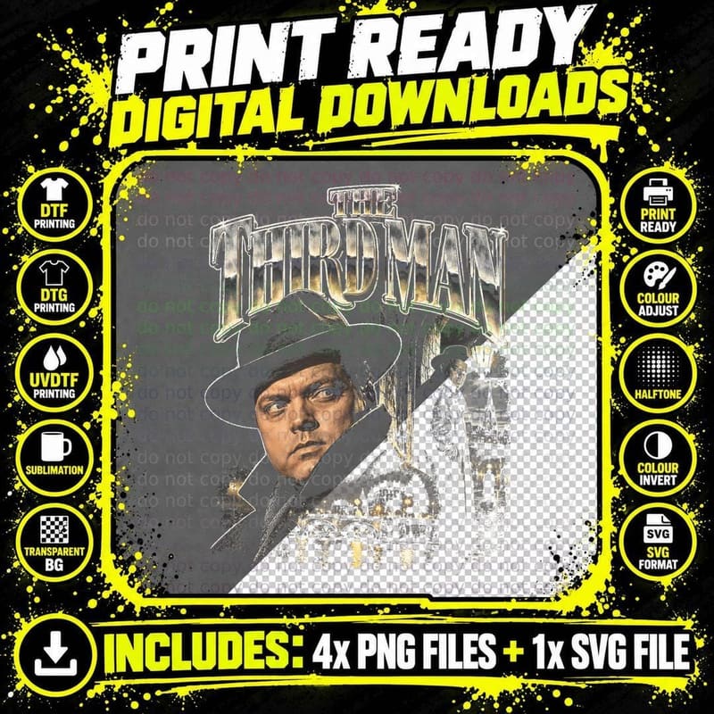Orson Welles The Third Man Retro Film Noir Movie Bootleg Png SVG Digital Bundle