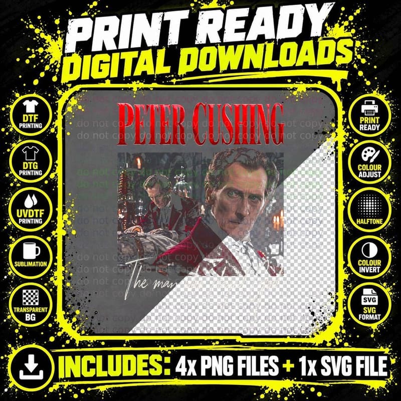 Peter Cushing Hammer Horror Retro Vintage Movie Bootleg Png SVG Digital Bundle
