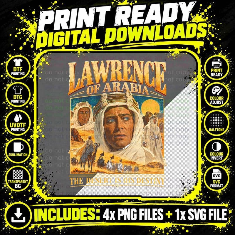 Peter OToole Lawrence of Arabia Retro Epic Movie Bootleg Png SVG Digital Bundle