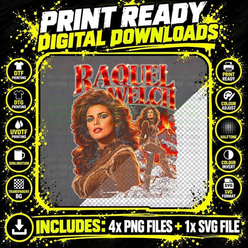 Raquel Welch One Million Years BC Retro 60s Movie Png SVG Digital Bundle