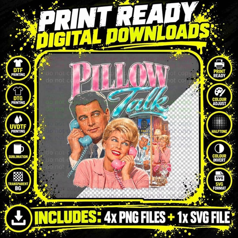 Rock Hudson Doris Day Pillow Talk Retro 50s Movie Png SVG Digital Bundle