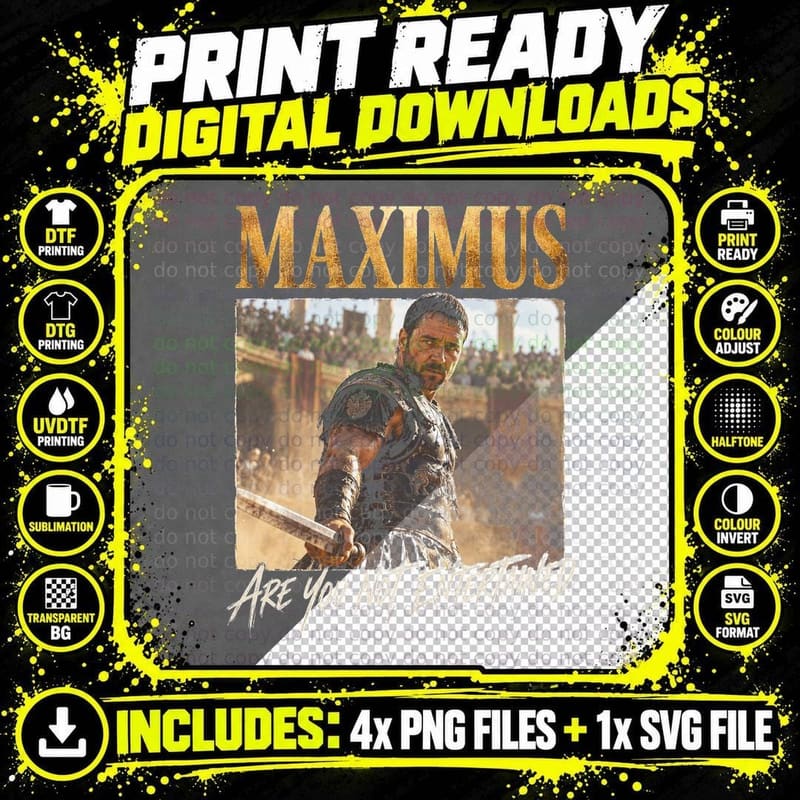 Russell Crowe Are You Not Entertained Retro Movie Png SVG Digital Bundle