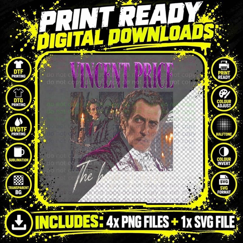 Vincent Price Roderick Usher House of Usher Retro Horror Png SVG Digital Bundle