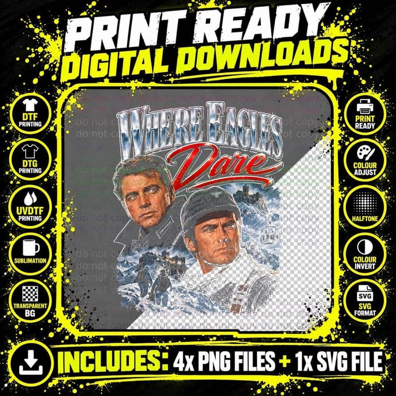 Where Eagles Dare Richard Burton Clint Eastwood Retro Png SVG Digital Bundle