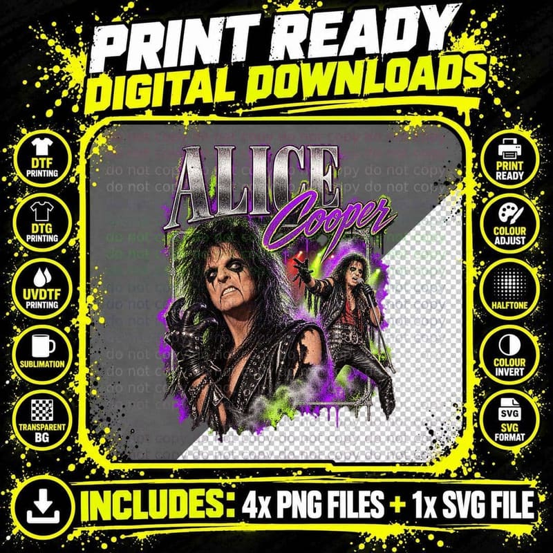 Alice Cooper Vintage Concert 1989 Glam Metal T-Shirt Png SVG Digital Bundle