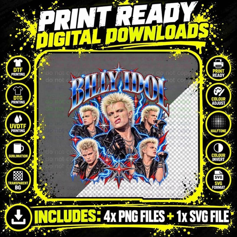 Billy Idol Vintage Bootleg 1983 Punk Rock Concert T-Shirt Png SVG Digital Bundle
