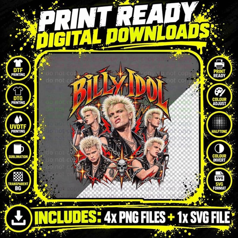 Billy Idol Vintage Bootleg 1984 Rebel Yell Rock Concert Png SVG Digital Bundle
