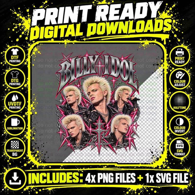 Billy Idol Vintage Bootleg 1987 Rock Concert T-Shirt Png SVG Digital Bundle
