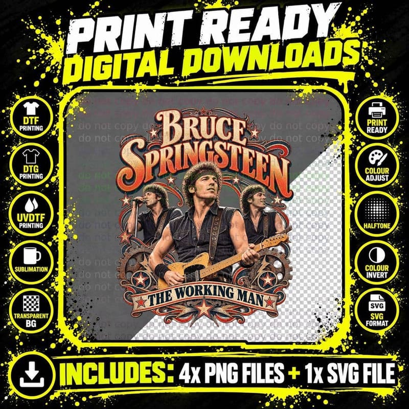 Bruce Springsteen Vintage Working Man Industrial Rock Png SVG Digital Bundle