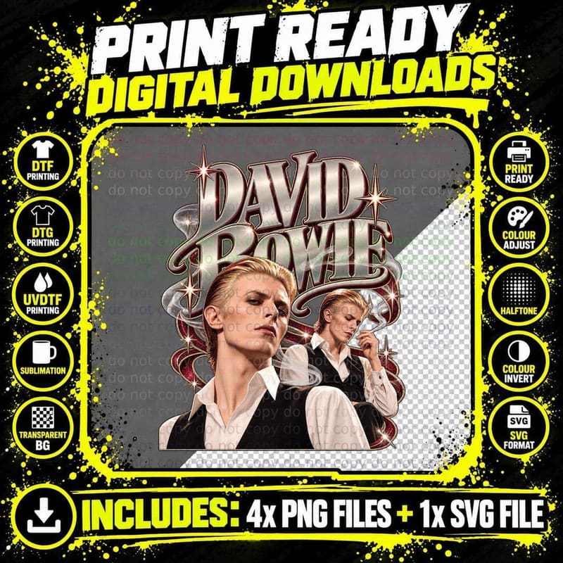 David Bowie Thin White Duke Vintage Glam Rock Silver Png SVG Digital Bundle