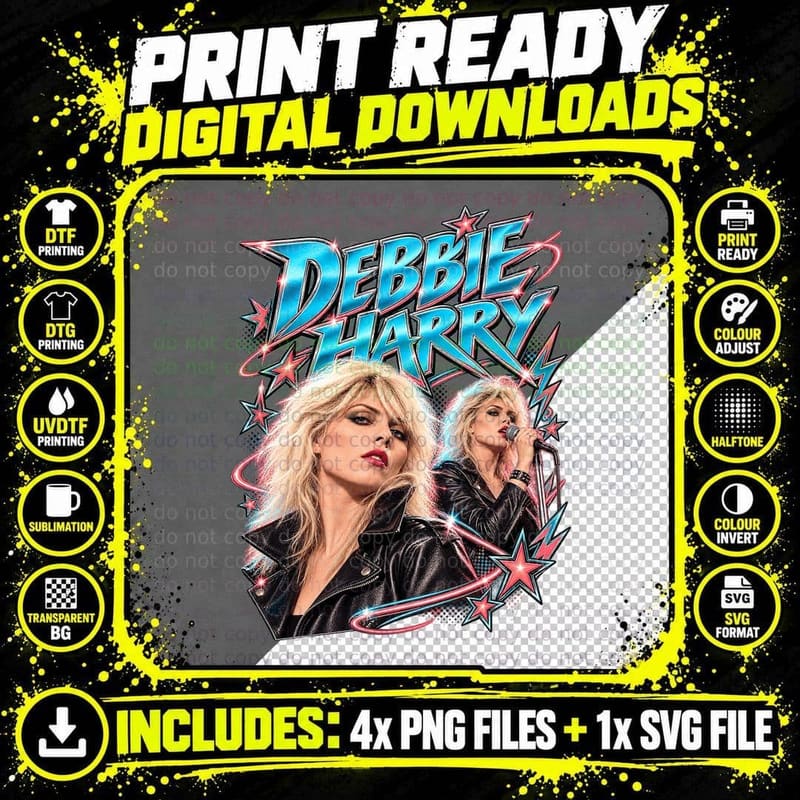 Debbie Harry Blondie Neon Heartbreaker Chrome Vintage Png SVG Digital Bundle