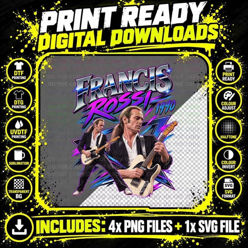 Francis Rossi Status Quo Vintage 1990 Chrome Rock Guitar Png SVG Digital Bundle