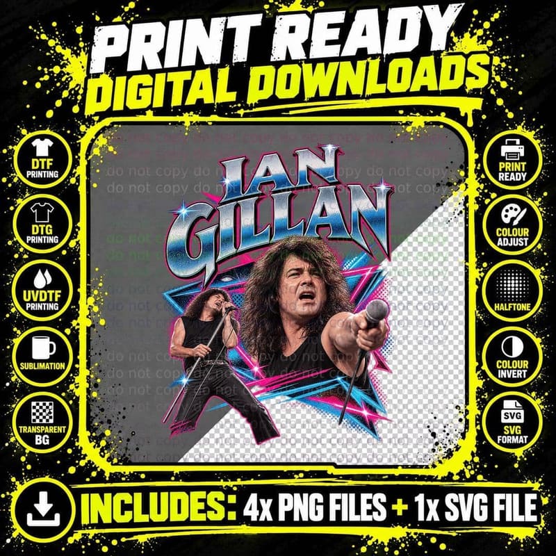 Ian Gillan Deep Purple Retro 80s Chrome Rock Singer Png SVG Digital Bundle