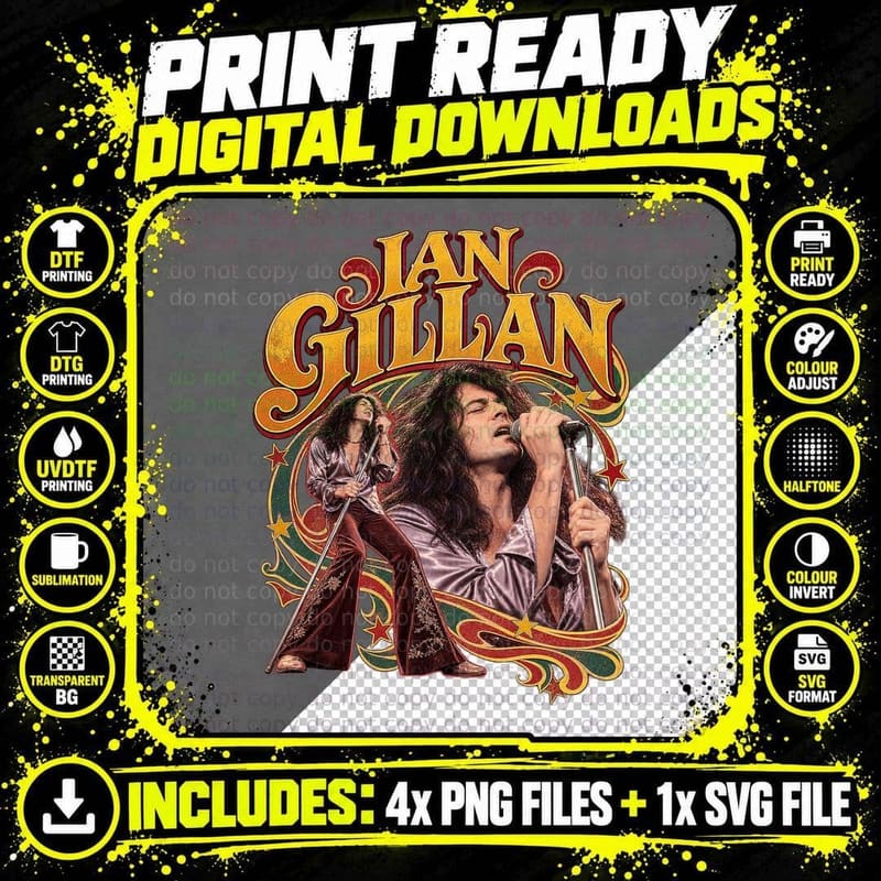 Ian Gillan Deep Purple Vintage 70s Hard Rock Vocalist Png SVG Digital Bundle