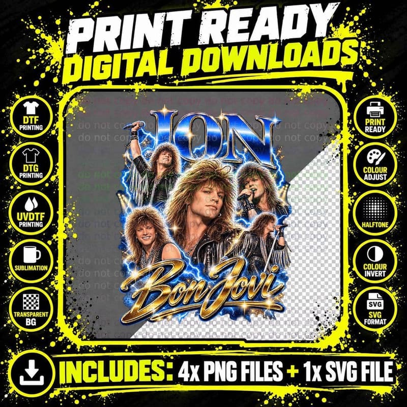 Jon Bon Jovi 1986 Vintage Stadium Rock Bootleg Retro Png SVG Digital Bundle
