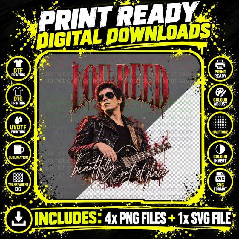 Lou Reed Beautifully Out Of Place Retro 70s Rock Bootleg Png SVG Digital Bundle