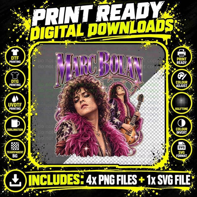 Marc Bolan T Rex Electric Stardust Glam Rock Purple Gold Png SVG Digital Bundle