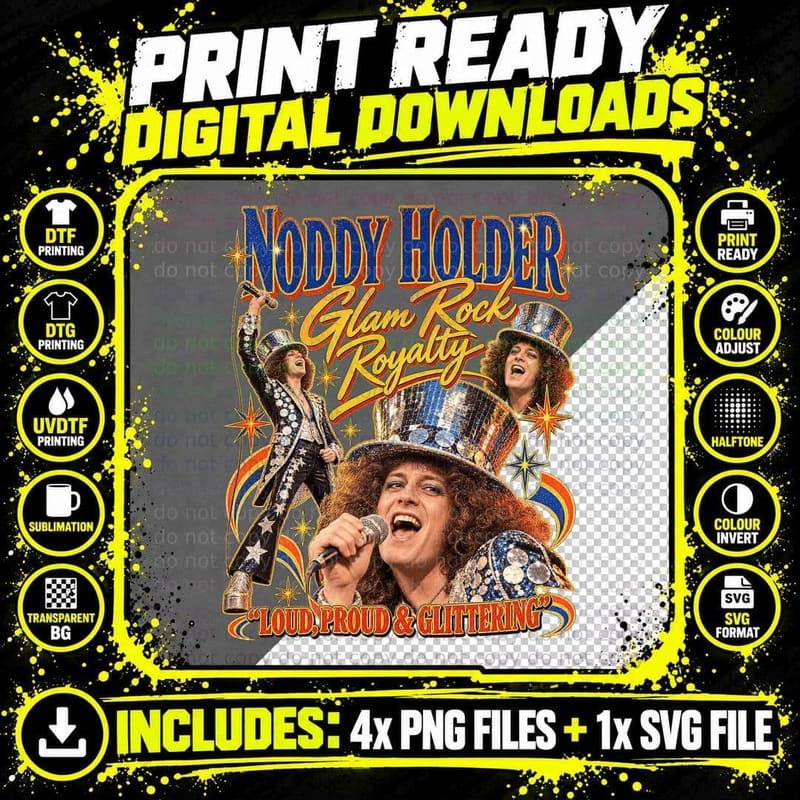 Noddy Holder Slade Vintage 1973 Glam Rock Concert Music Png SVG Digital Bundle