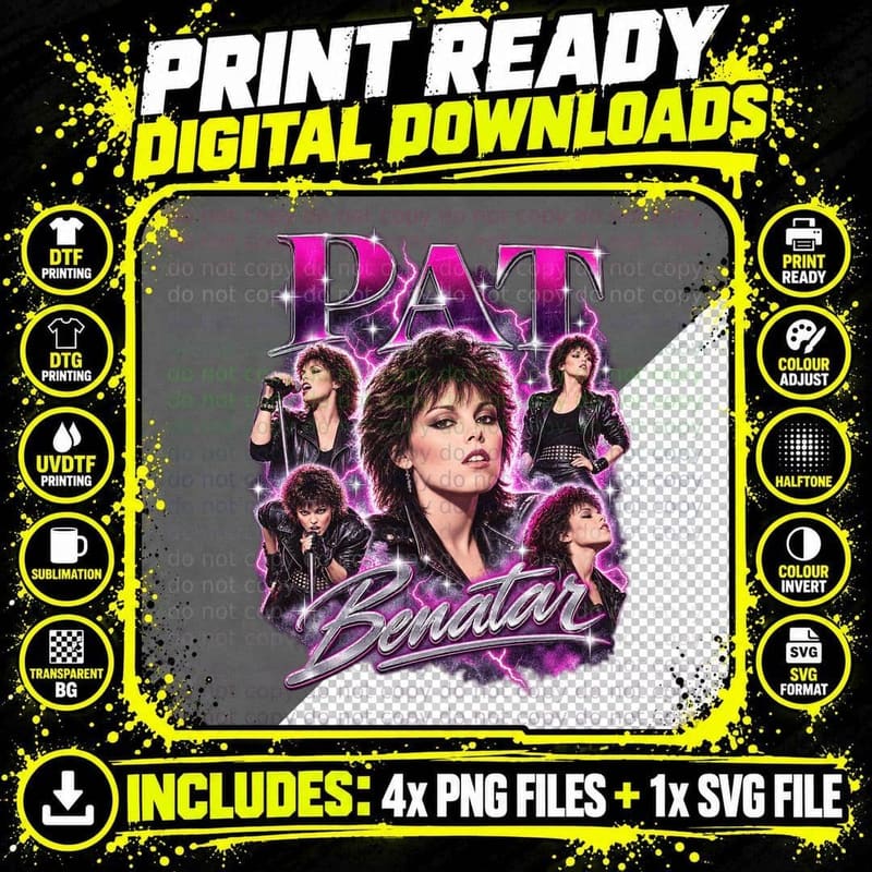 Pat Benatar 1982 Vintage Bootleg Rock Concert Tee Retro Png SVG Digital Bundle