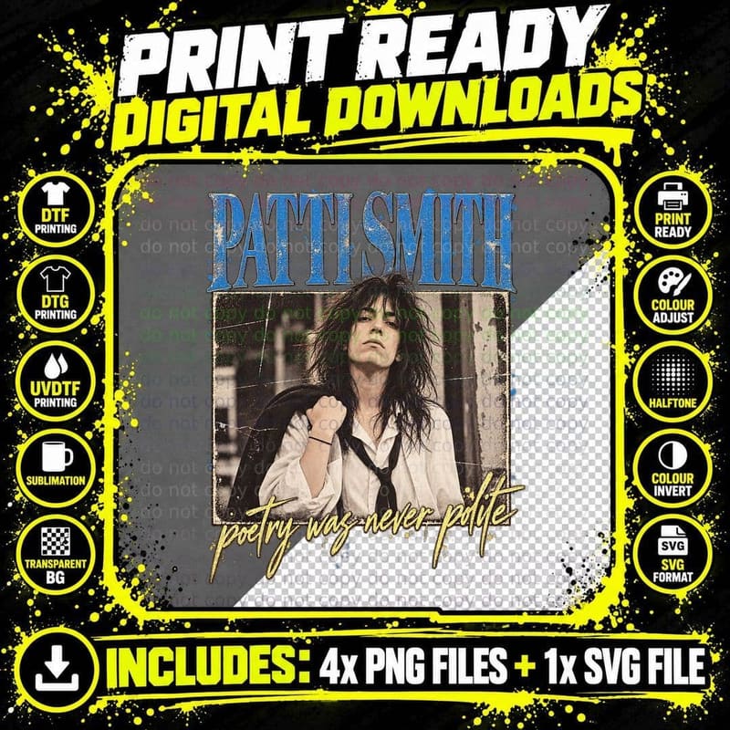 Patti Smith Poetry Was Never Polite Vintage 70s Punk Png SVG Digital Bundle