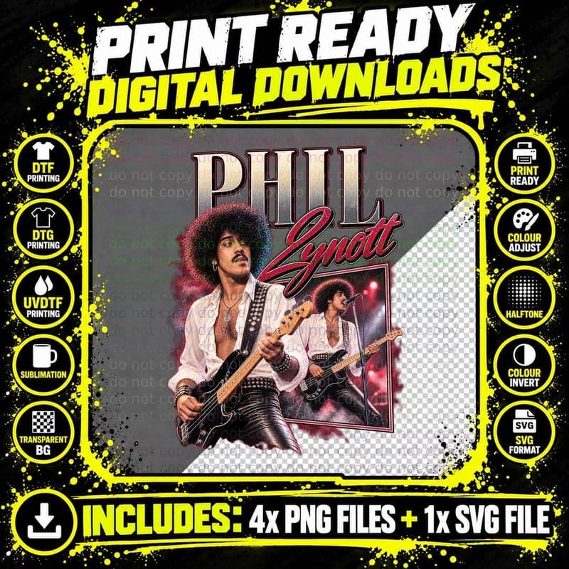 Phil Lynott Vintage Concert 1982 Irish Rock T-Shirt Png SVG Digital Bundle