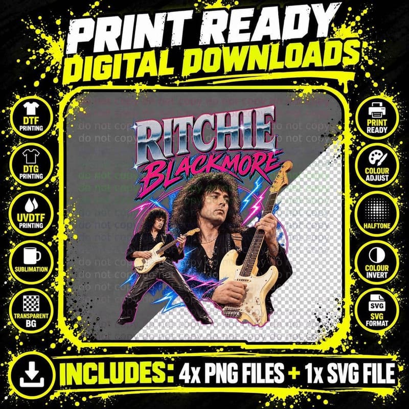 Ritchie Blackmore Deep Purple Rainbow Retro 80s Rock Png SVG Digital Bundle