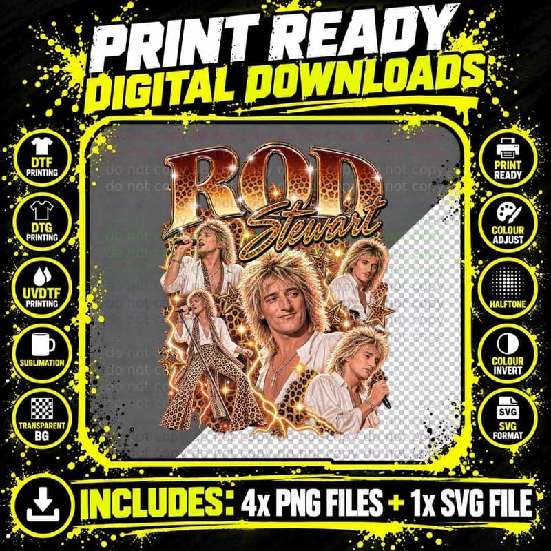 Rod Stewart Leopard Print Vintage 70s Rock Singer Retro Png SVG Digital Bundle