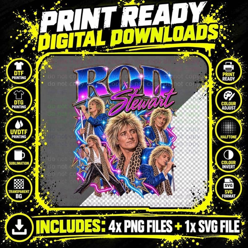 Rod Stewart Vintage 70s Rock Singer Blue Jacket Retro Png SVG Digital Bundle