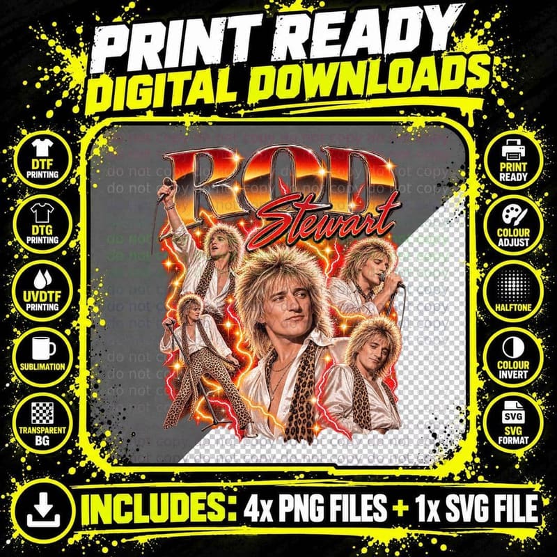 Rod Stewart Vintage 70s Rock Singer Orange Retro Bootleg Png SVG Digital Bundle