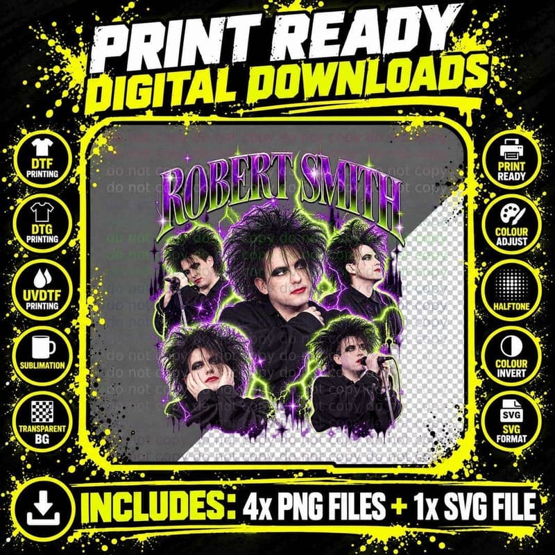 The Cure Vintage Bootleg Robert Smith 1985 Gothic Rock Png SVG Digital Bundle