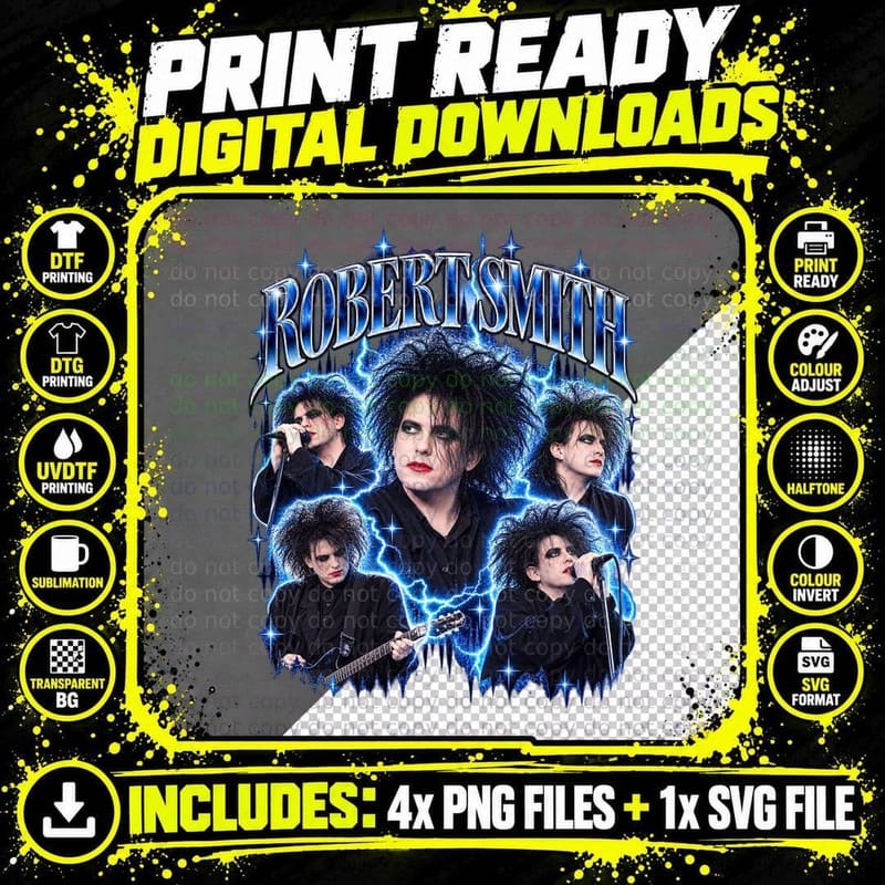 The Cure Vintage Bootleg Robert Smith 1989 Goth Rock Png SVG Digital Bundle