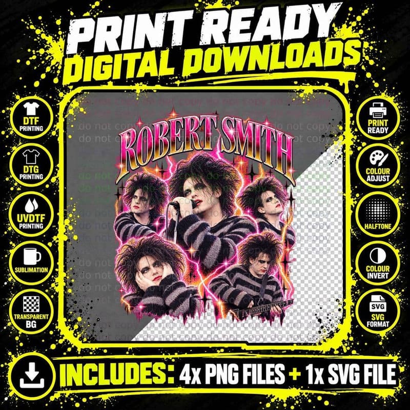 The Cure Vintage Bootleg Robert Smith 1992 Goth Rock Png SVG Digital Bundle
