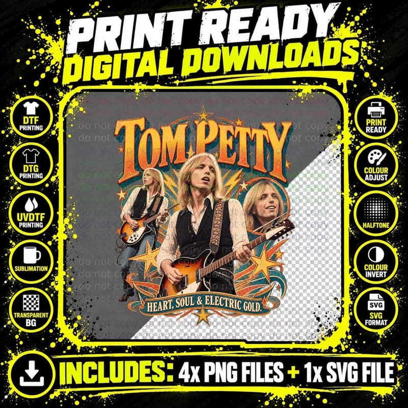Tom Petty Vintage 1979 Heartbreakers Golden Classic Rock Png SVG Digital Bundle