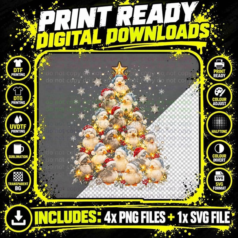 Call Duck Christmas Tree Duckling Santa Hats Duck Lover Png SVG Digital Bundle