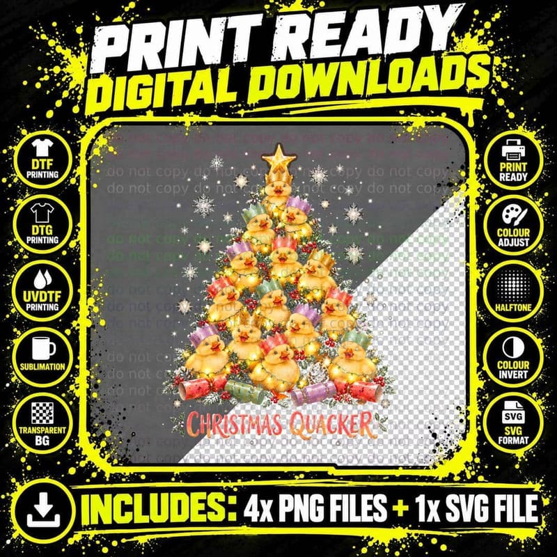 Christmas Quacker Duckling Christmas Tree Funny Duck Png SVG Digital Bundle