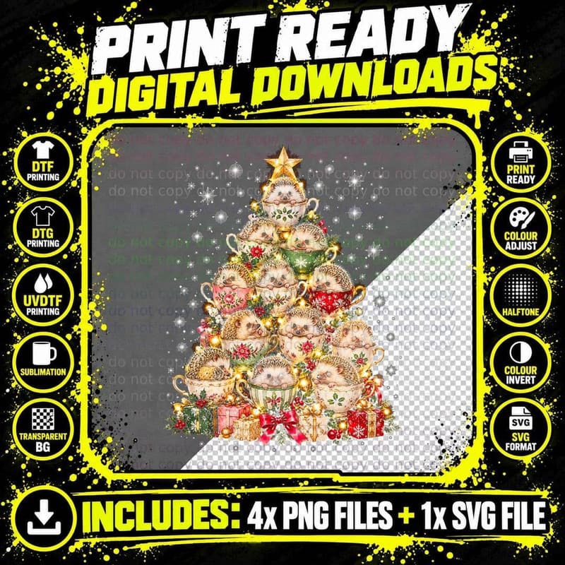 Pygmy Hedgehog Christmas Tree Teacup Hedgehogs Pet Lover Png SVG Digital Bundle
