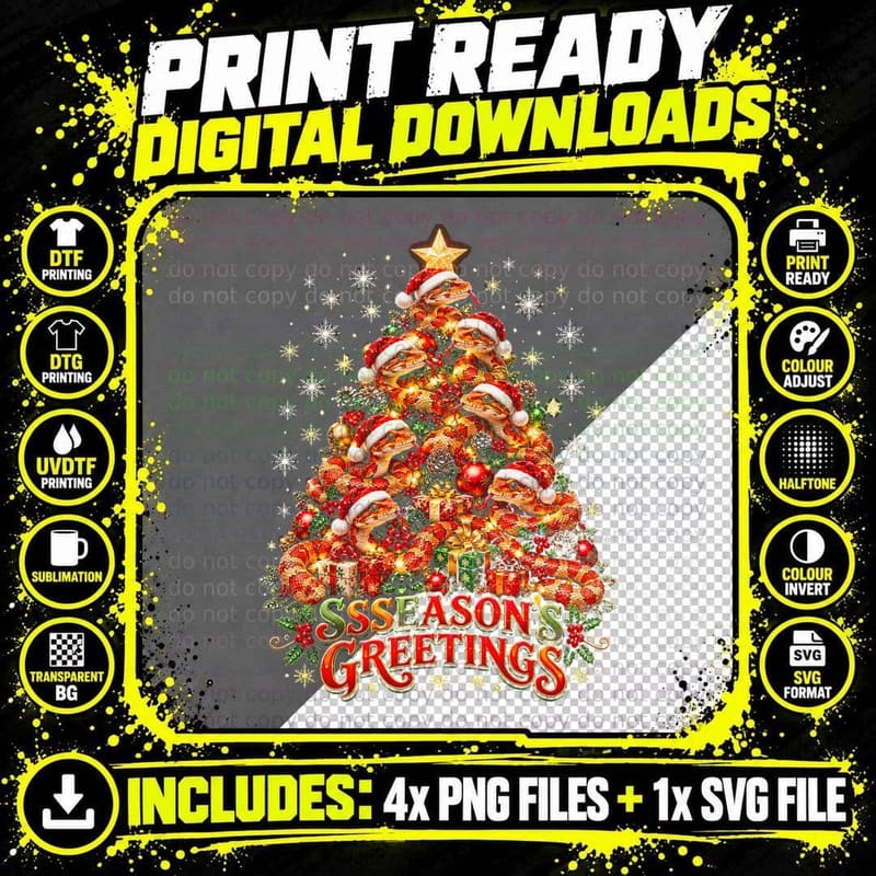 Season's Greetings Corn Snake Christmas Tree Snake Lover Png SVG Digital Bundle