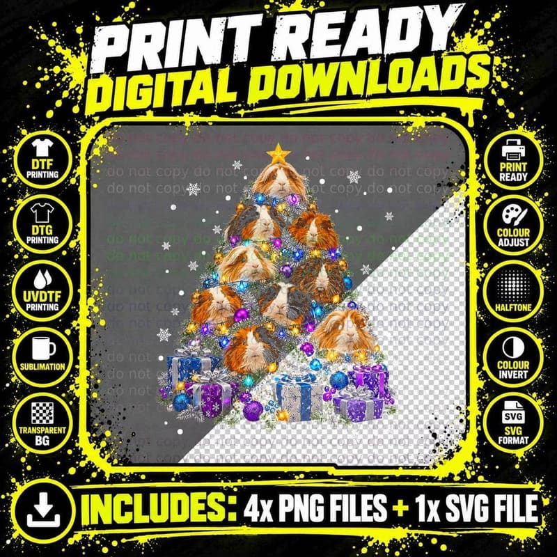 Tangled Tinsel Piggy Tree Guinea Pig Christmas Tree Png SVG Digital Bundle