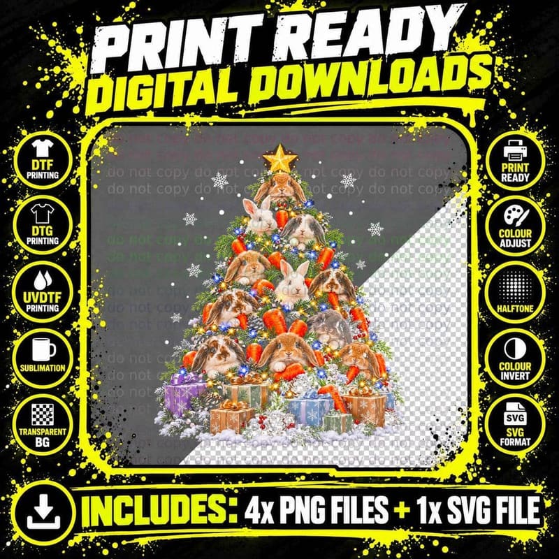 The Enchanted Bunny and Carrot Tree Rabbit Christmas Png SVG Digital Bundle