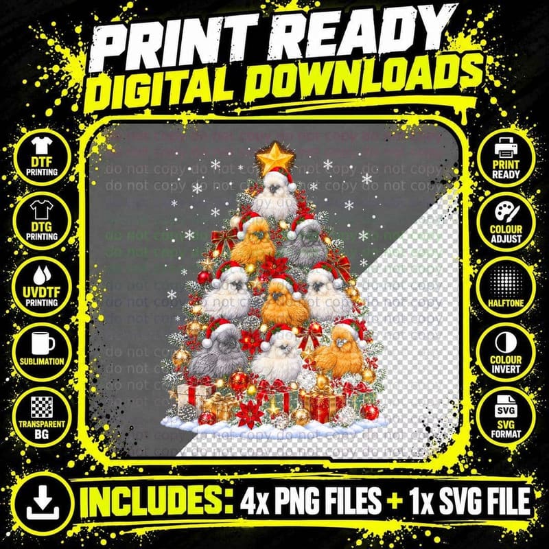 The Fluffy Silkie Chicken Christmas Tree Chicken Lover Png SVG Digital Bundle