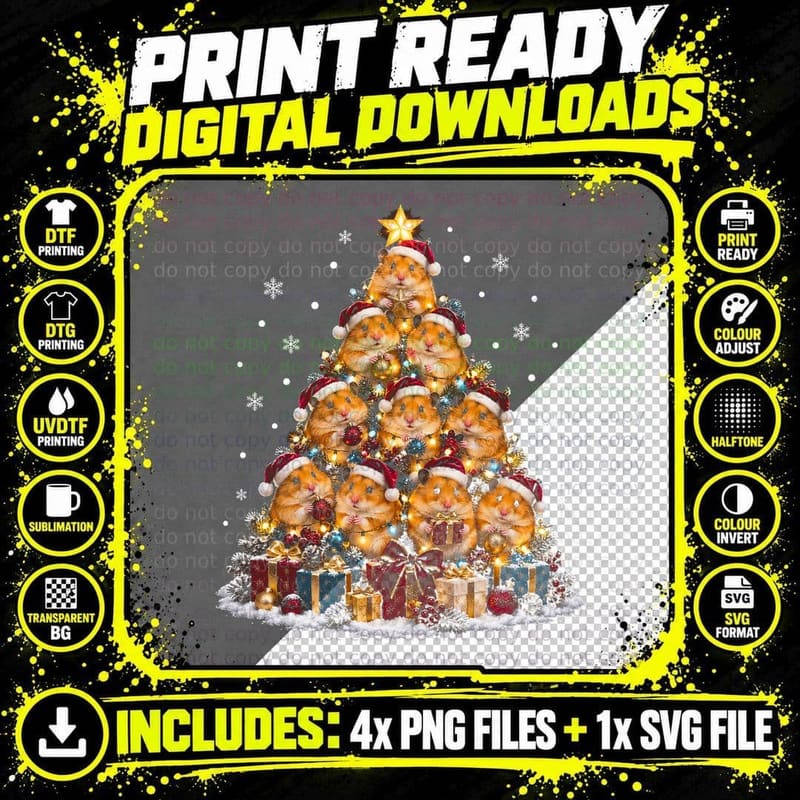 The Golden Christmas Hamster Tree Golden Hamster Lover Png SVG Digital Bundle