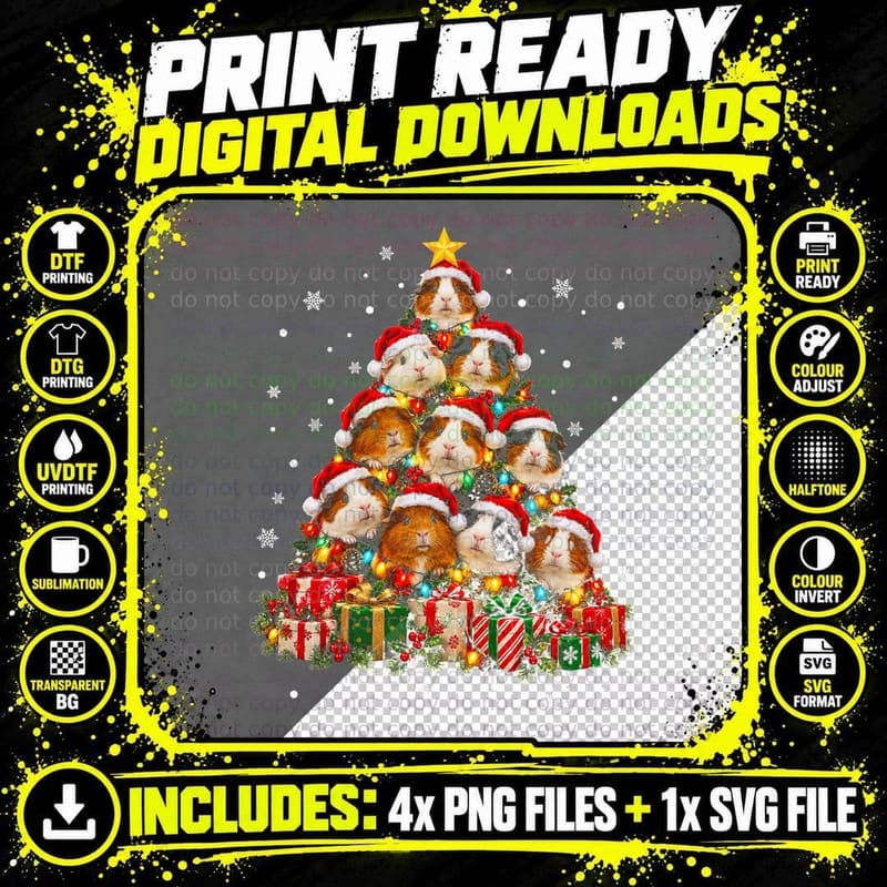 The Little Christmas Piggy Tree Guinea Pig Hats Pet Png SVG Digital Bundle