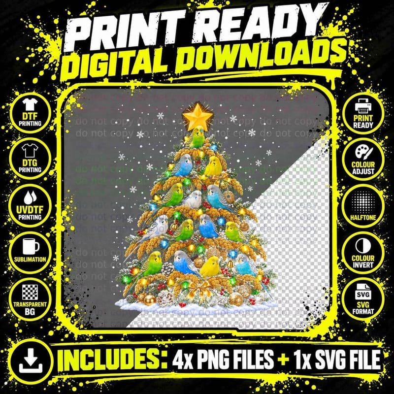The Merry Millet Budgie Christmas Tree Budgerigar Bird Png SVG Digital Bundle