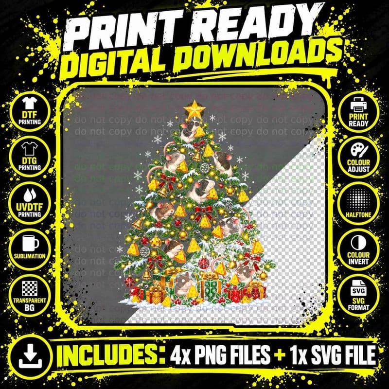 The Midnight Cheese Tree Mice Christmas Tree Mouse Lover Png SVG Digital Bundle