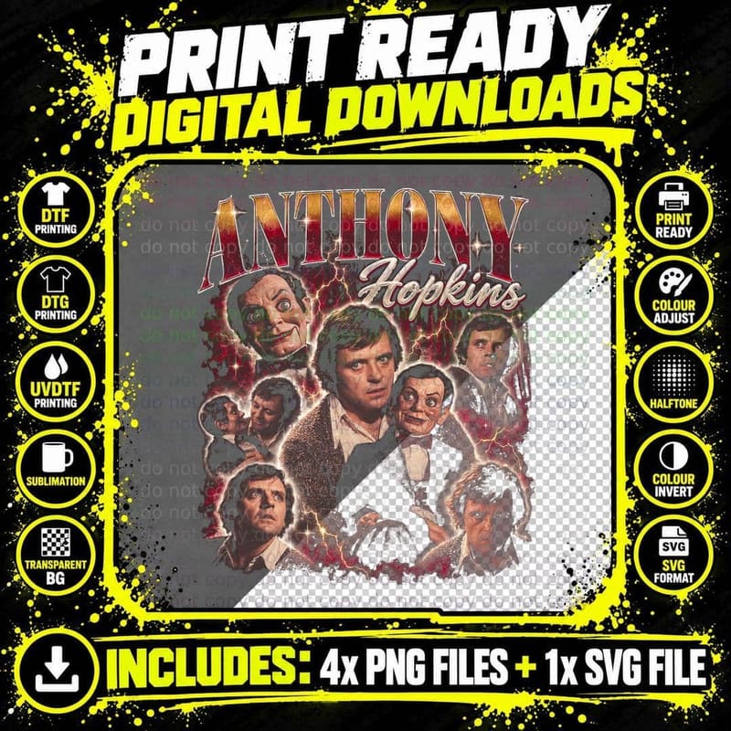Anthony Hopkins Magic 1978 Horror Movie Retro Bootleg Png SVG Digital Bundle