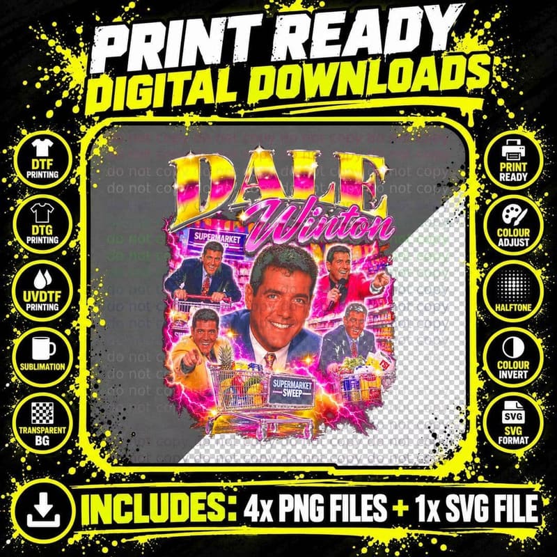 Dale Winton Supermarket Sweep Retro 90s British TV Png SVG Digital Bundle