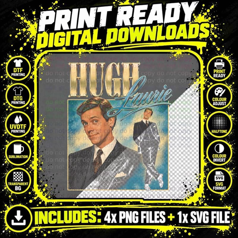 Hugh Laurie Retro British Actor Comedian Bootleg Gift Png SVG Digital Bundle