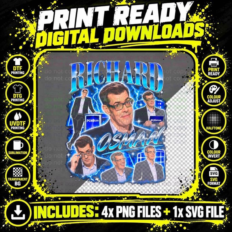 Richard Osman Retro British TV Quiz Host Bootleg Gift Png SVG Digital Bundle