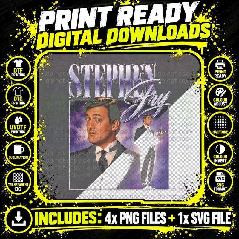 Stephen Fry Retro British Actor Comedian Bootleg Gift Png SVG Digital Bundle